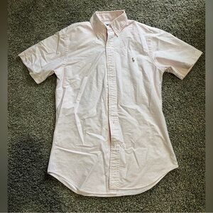 Ralph Lauren Men’s Short Sleeve Striped Pink Button Down Shirt Slim Fit Small